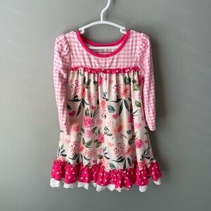 Cheeky Plum Pink and White Floral Dress with Gingham & Ruffle Details